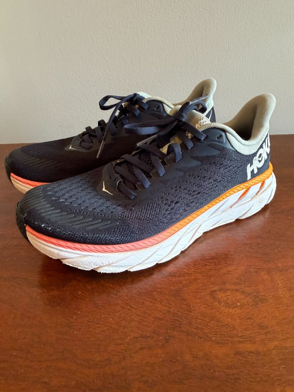 HOKA One One Clifton 7 Running Shoes Navy Orange Women's Size 8.5